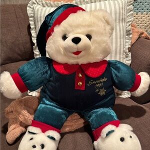 Festive 1993 Plush Bear with Red and Green Outfit